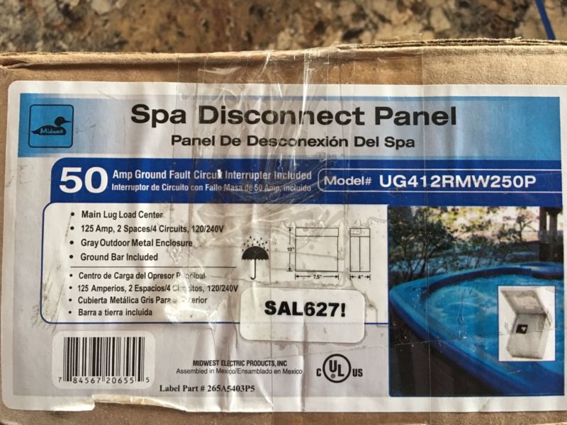 Midwest Spa Disconnect Panel UG412RMW250P, 50 Amp Gfi Type Breaker ...