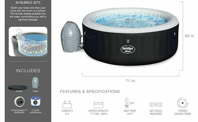 *new* Bestway Saluspa Hot Tub Inflatable Portable 4-Person 71 X 26