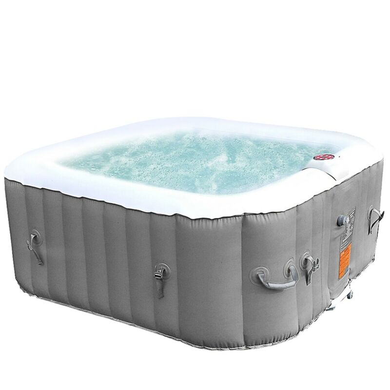 Square Inflatable Hot Tub 4 Person Portable Bubble Jet Spa Beige ...