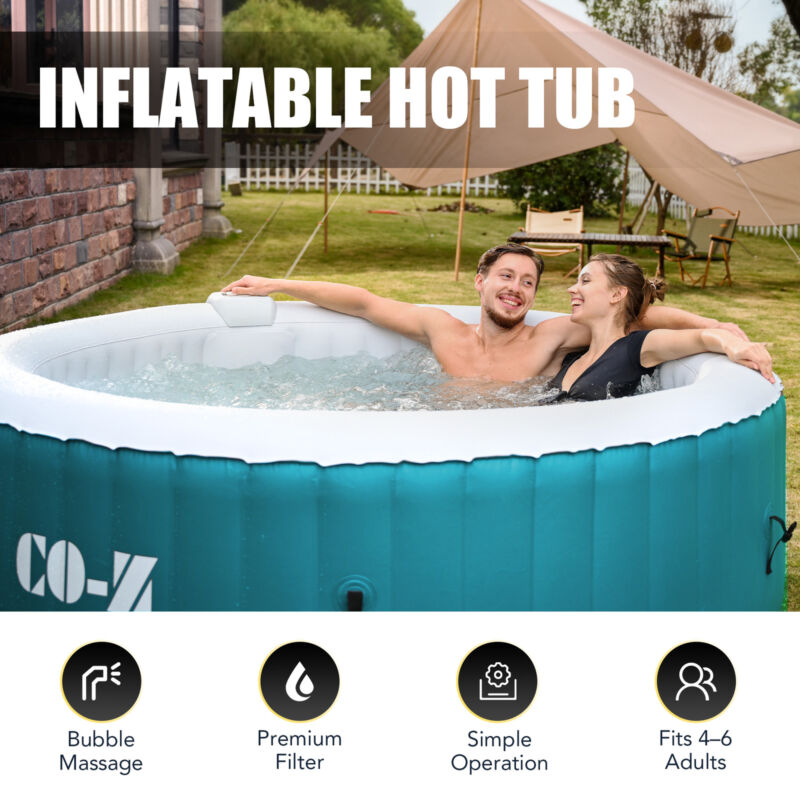 7ft Inflatable Hot Tub Portable Above Ground Pool W 130 Air Jets Heater ...