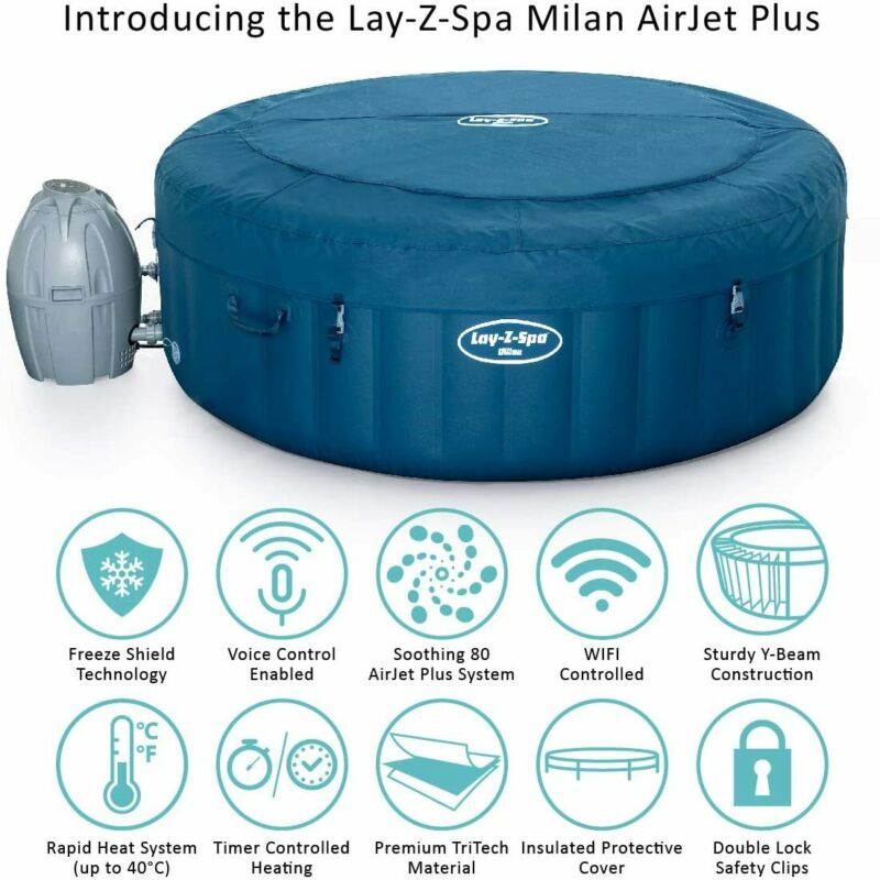 Bestway Lay Z Spa Milan Airjet Plus 4-6 Person Spa With Wi-Fi Control ...