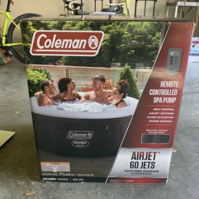 Coleman Saluspa 4 Person Square Portable Inflatable Outdoor Hot Tub Spa ...